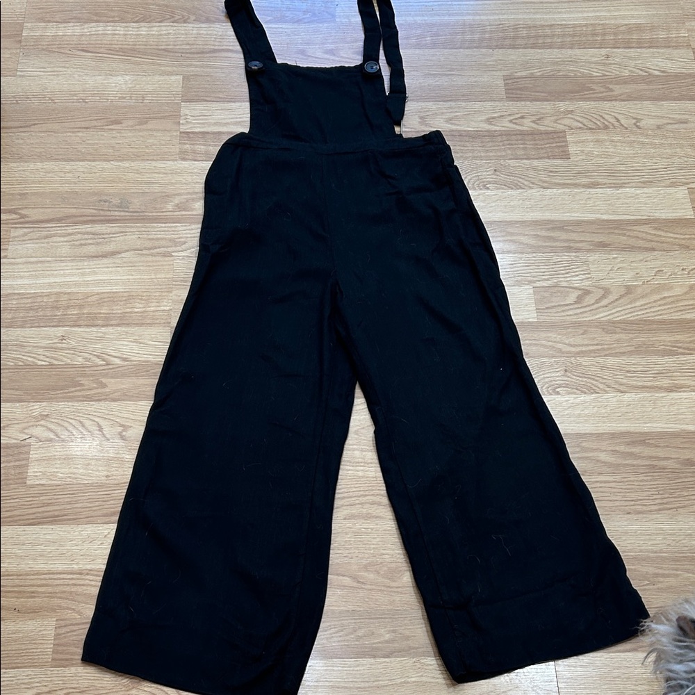 434. (Rack). Annabelle Black Wide-Leg Overall Jumpsuit with Button Straps